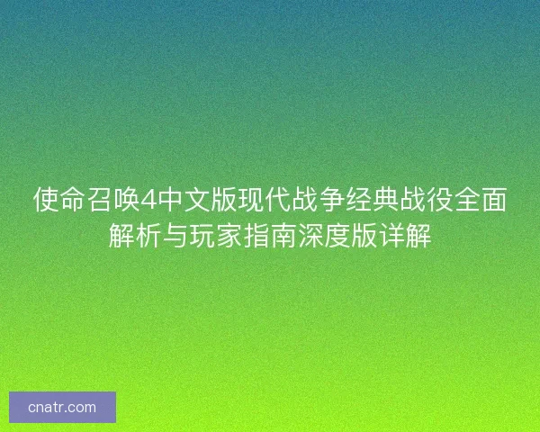 使命召唤4中文版现代战争经典战役全面解析与玩家指南深度版详解